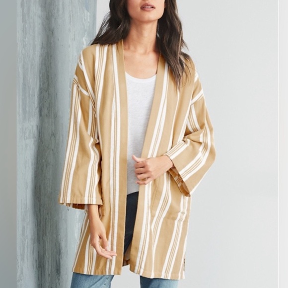 EILEEN FISHER Organic-Cotton Striped Kimono Jacket. Size OS - Picture 2 of 12